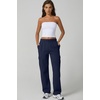 QINSEN Womens Elastic Medium Waist Pocket Sweatpants Fleece Cargo Pants(Navy)