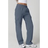 QINSEN Womens Elastic Medium Waist Pocket Sweatpants Fleece Cargo Pants(Slate Blue)