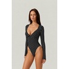 QINSEN Women’s Long Sleeve Bodysuit V Neck Body Suits Seamed Cup Going Out Tops Shirt(Black Polk Dots)