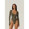 QINSEN Women’s Long Sleeve Bodysuit V Neck Body Suits Seamed Cup Going Out Tops Shirt(Leopard)
