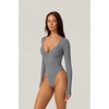QINSEN Women’s Long Sleeve Bodysuit V Neck Body Suits Seamed Cup Going Out Tops Shirt(Plaid)