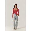 QINSEN Women’s Long Sleeve Bodysuit V Neck Body Suits Seamed Cup Going Out Tops Shirt(Red Polk Dots)