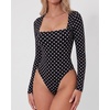 QINSEN Women’s Sexy Square Neck Bodysuit Long Sleeve Double Lined Shirt Tops(Black Polk Dots)