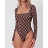 QINSEN Women’s Sexy Square Neck Bodysuit Long Sleeve Double Lined Shirt Tops(Coffee Polk Dots)