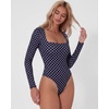 QINSEN Women’s Sexy Square Neck Bodysuit Long Sleeve Double Lined Shirt Tops(Navy With White Dots)