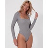 QINSEN Women’s Sexy Square Neck Bodysuit Long Sleeve Double Lined Shirt Tops(Plaid)