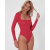 QINSEN Women’s Sexy Square Neck Bodysuit Long Sleeve Double Lined Shirt Tops(Red Polk Dots)