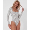 QINSEN Women’s Sexy Square Neck Bodysuit Long Sleeve Double Lined Shirt Tops(White Polk Dots)