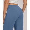 QINSEN Women’s Wide Leg Yoga Pants High Waisted Zipper Pockets Stretchy Palazzo Pants with Drawstring Hem(Haze Blue)