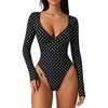 QINSEN Women’s Long Sleeve Bodysuit V Neck Body Suits Seamed Cup Going Out Tops Shirt(Black Polk Dots)