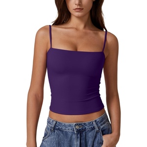 QINSEN Women’s Double Lined Basic Tank Top Adjustable Spaghetti Straps Sleeveless Camisole Shirts(Dark Purple)