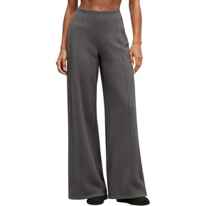 QINSEN Women’s Wide Leg Yoga Pants High Waisted Zipper Pockets Stretchy Palazzo Pants with Drawstring Hem(Dark Grey)