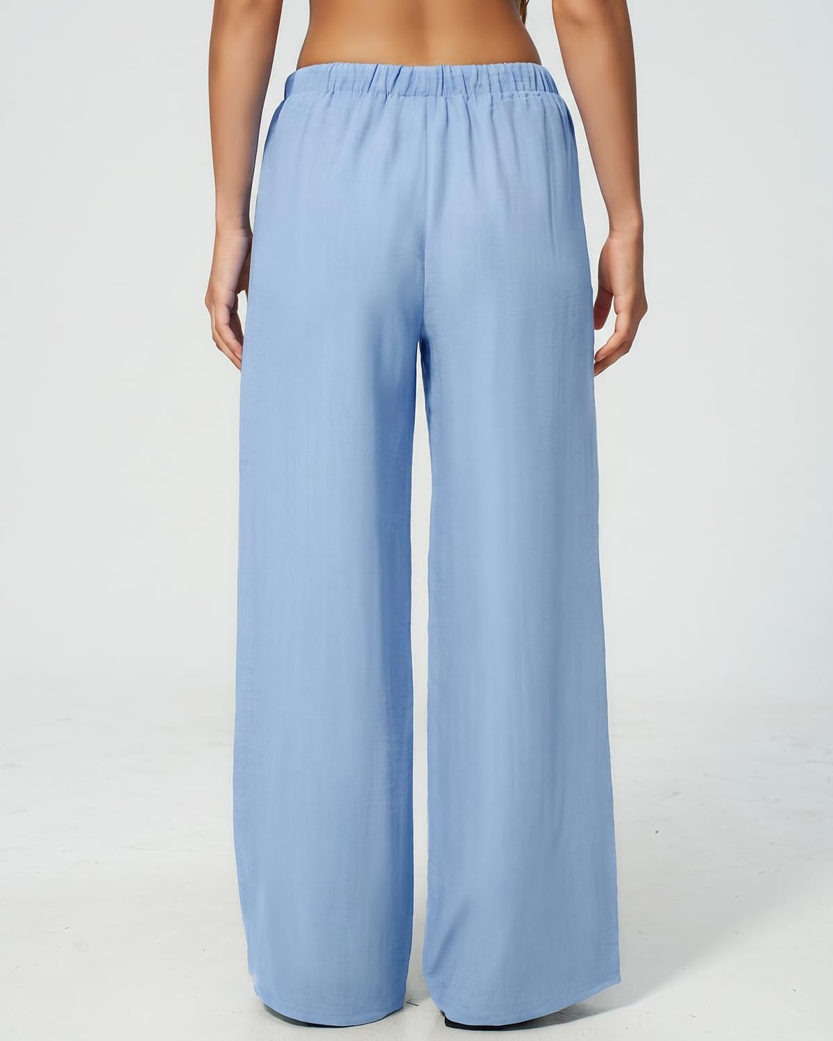 image:imageQINSEN Womens Wide Leg Palazzo Pants Wrinkle Resistant Flowy Drape TrousersBlue Bell