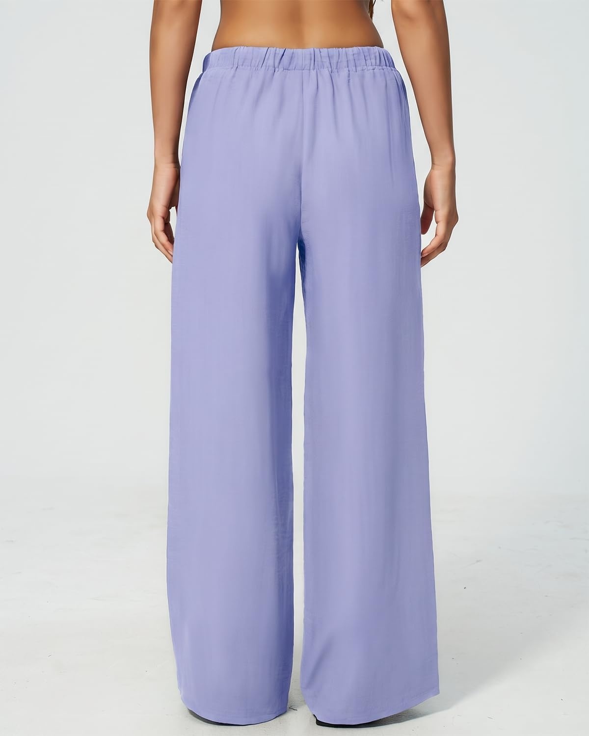 image:imageQINSEN Womens Wide Leg Palazzo Pants Wrinkle Resistant Flowy Drape TrousersBrunnera Blue