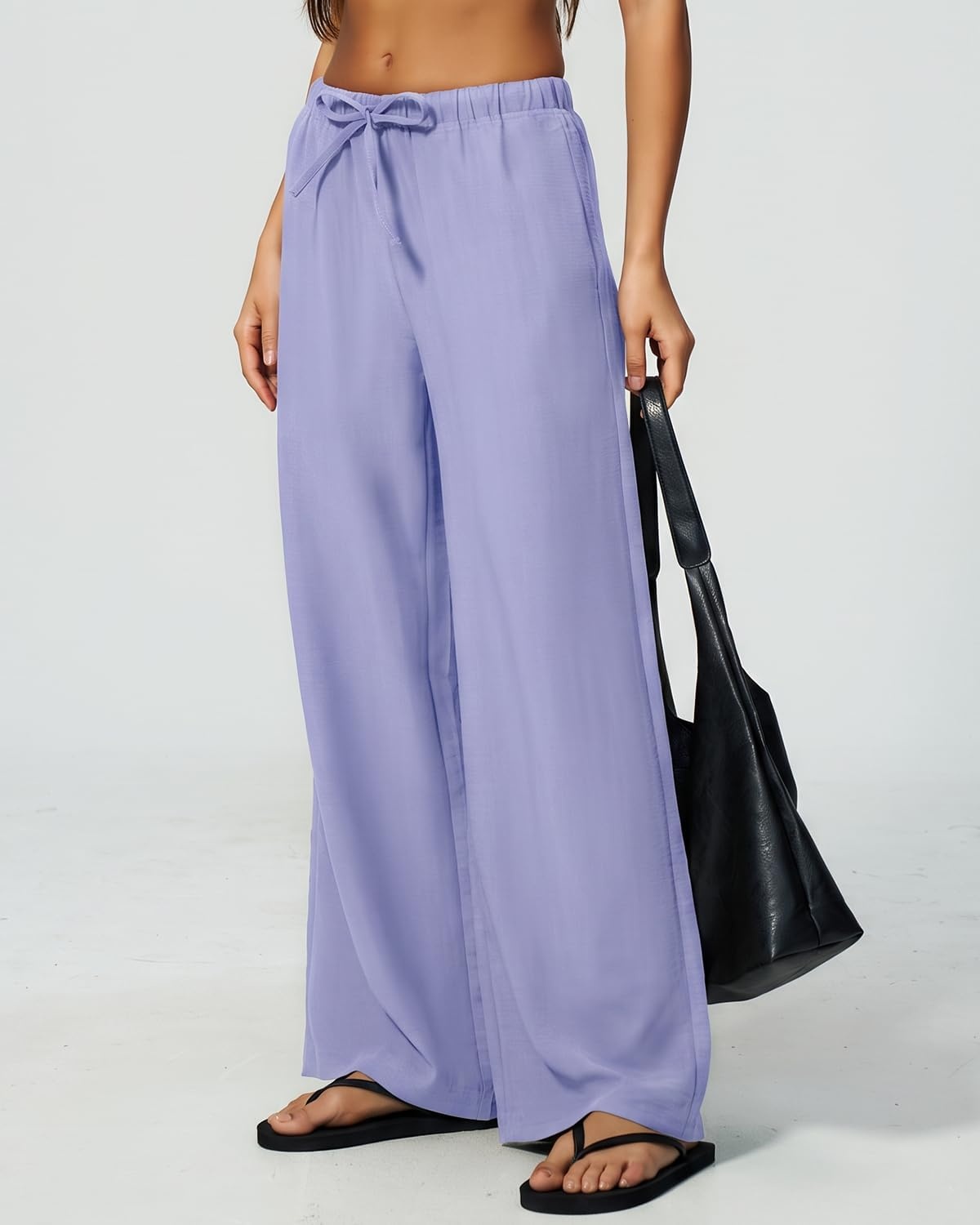 image:imageQINSEN Womens Wide Leg Palazzo Pants Wrinkle Resistant Flowy Drape TrousersBrunnera Blue