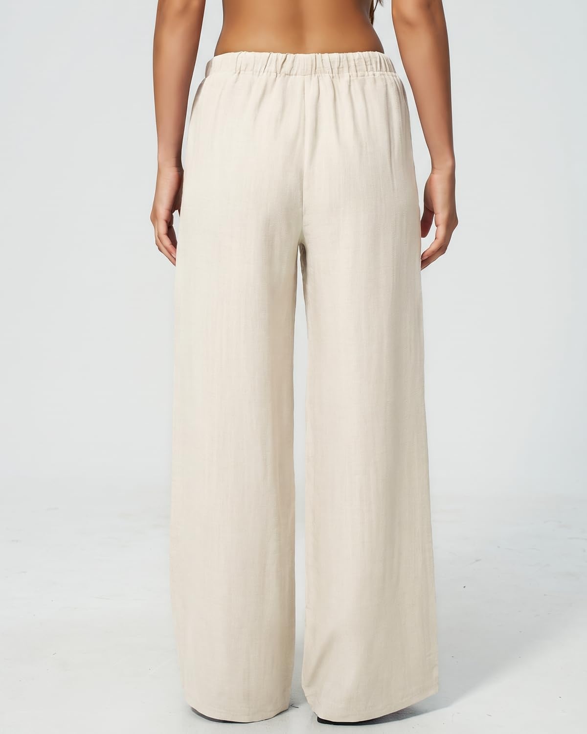 image:imageQINSEN Womens Wide Leg Palazzo Pants Wrinkle Resistant Flowy Drape TrousersWhisper White