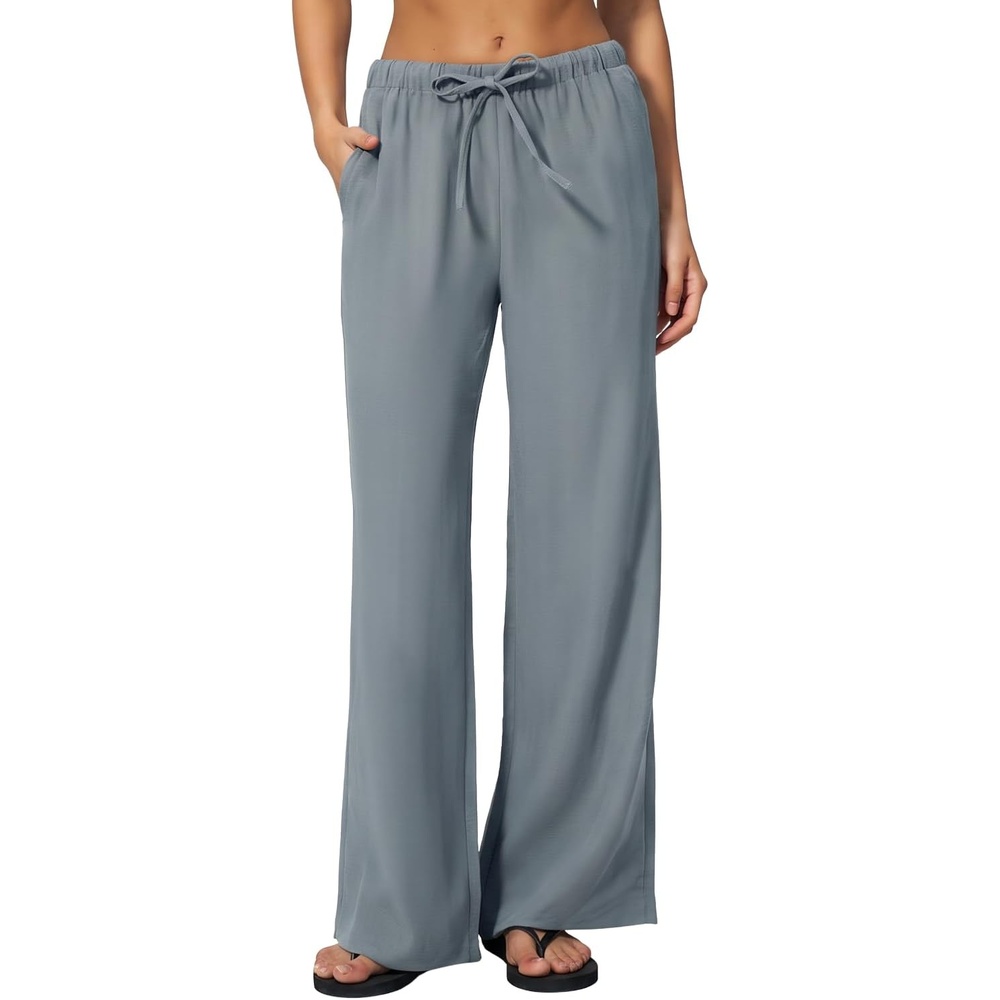image:imageQINSEN Womens Wide Leg Palazzo Pants Wrinkle Resistant Flowy Drape TrousersMirage Gray