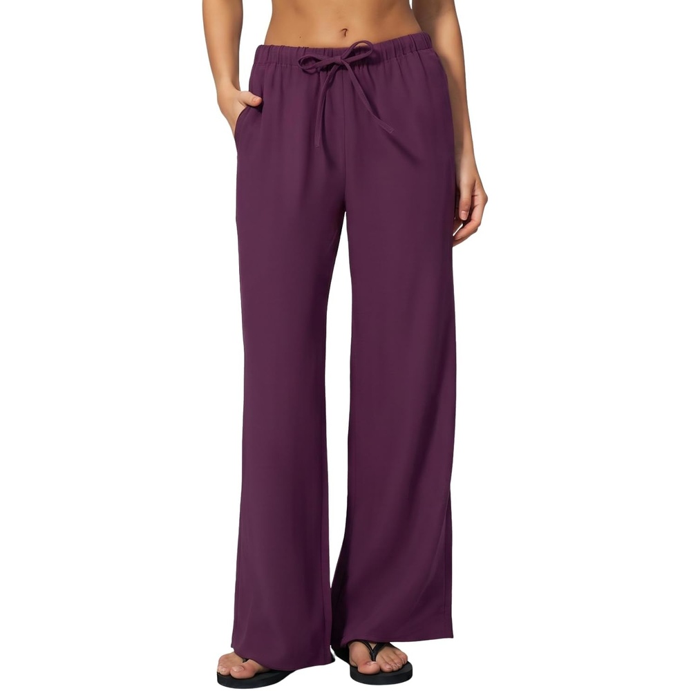 image:imageQINSEN Womens Wide Leg Palazzo Pants Wrinkle Resistant Flowy Drape TrousersShadow Purple