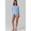 QINSEN Womens Crew Neck Long Sleeve Bodysuit Double Lined Body Suits Basic T-shirt Tops(Airy Blue)