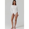 QINSEN Womens Crew Neck Long Sleeve Bodysuit Double Lined Body Suits Basic T-shirt Tops(Crystal Cream)