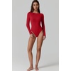 QINSEN Womens Crew Neck Long Sleeve Bodysuit Double Lined Body Suits Basic T-shirt Tops(Fiery Red)