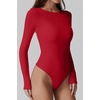 QINSEN Womens Crew Neck Long Sleeve Bodysuit Double Lined Body Suits Basic T-shirt Tops(Fiery Red)