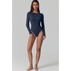 QINSEN Womens Crew Neck Long Sleeve Bodysuit Double Lined Body Suits Basic T-shirt Tops(Navy)