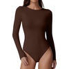 QINSEN Womens Crew Neck Long Sleeve Bodysuit Double Lined Body Suits Basic T-shirt Tops(Chestnut)