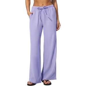QINSEN Womens Wide Leg Palazzo Pants Wrinkle Resistant Flowy Drape Trousers(Brunnera Blue)