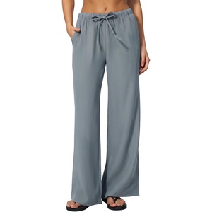 QINSEN Womens Wide Leg Palazzo Pants Wrinkle Resistant Flowy Drape Trousers(Mirage Gray)