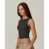 QINSEN Women’s Sexy Open Back Sleeveless Crop Tank High Neck Slim Fit Cropped Tee Shirt Y2k Tops(Black Polka Dots)