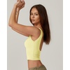 QINSEN Women’s Sexy Open Back Sleeveless Crop Tank High Neck Slim Fit Cropped Tee Shirt Y2k Tops(Light Yellow)