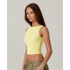QINSEN Women’s Sexy Open Back Sleeveless Crop Tank High Neck Slim Fit Cropped Tee Shirt Y2k Tops(Light Yellow)