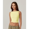 QINSEN Women’s Sexy Open Back Sleeveless Crop Tank High Neck Slim Fit Cropped Tee Shirt Y2k Tops(Light Yellow)