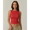 QINSEN Women’s Sexy Open Back Sleeveless Crop Tank High Neck Slim Fit Cropped Tee Shirt Y2k Tops(Red Polka Dots)