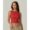 QINSEN Women’s Sexy Open Back Sleeveless Crop Tank High Neck Slim Fit Cropped Tee Shirt Y2k Tops(Red Polka Dots)