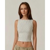 QINSEN Women’s Sexy Open Back Sleeveless Crop Tank High Neck Slim Fit Cropped Tee Shirt Y2k Tops(White Polka Dots)