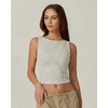QINSEN Women’s Sexy Open Back Sleeveless Crop Tank High Neck Slim Fit Cropped Tee Shirt Y2k Tops(White Polka Dots)