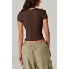 QINSEN Women’s V Neck Short Sleeve T Shirts Double Lined Tee Seamed Cup Going Out Tops(Coffee Bean)