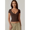 QINSEN Women’s V Neck Short Sleeve T Shirts Double Lined Tee Seamed Cup Going Out Tops(Coffee Bean)