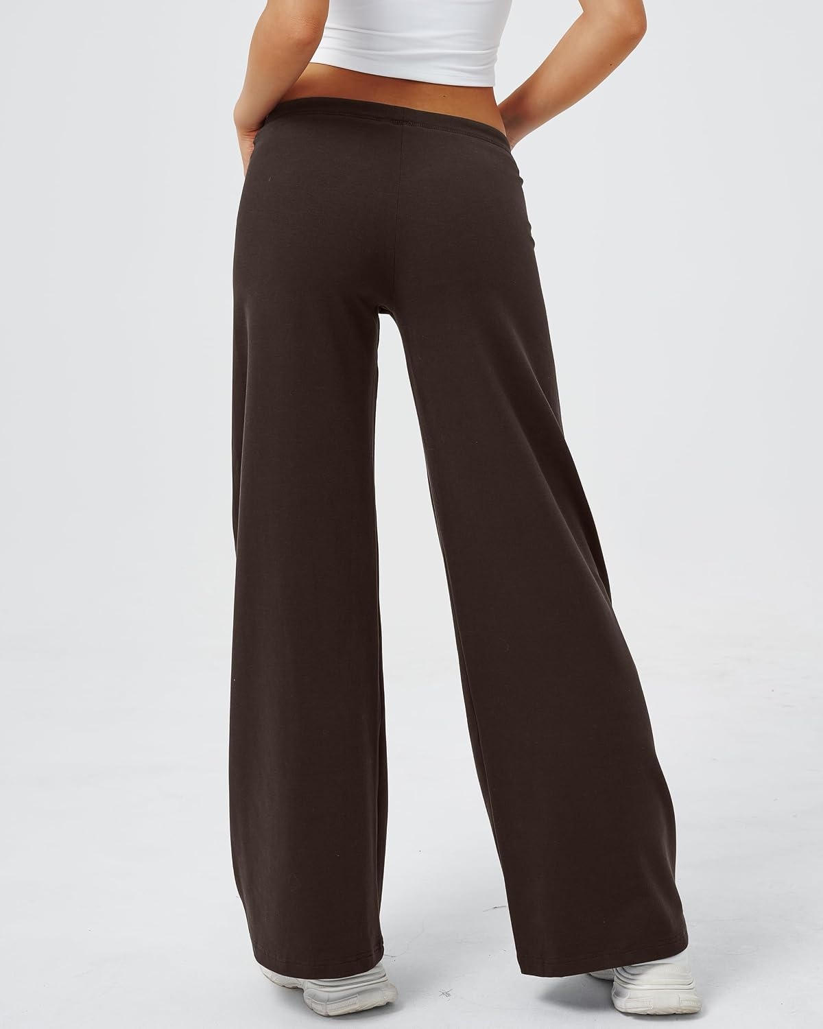 image:imageQINSEN Womens Low Rise Wide Leg Pants Lightweight Stretch Lounge PantsMocha Brown