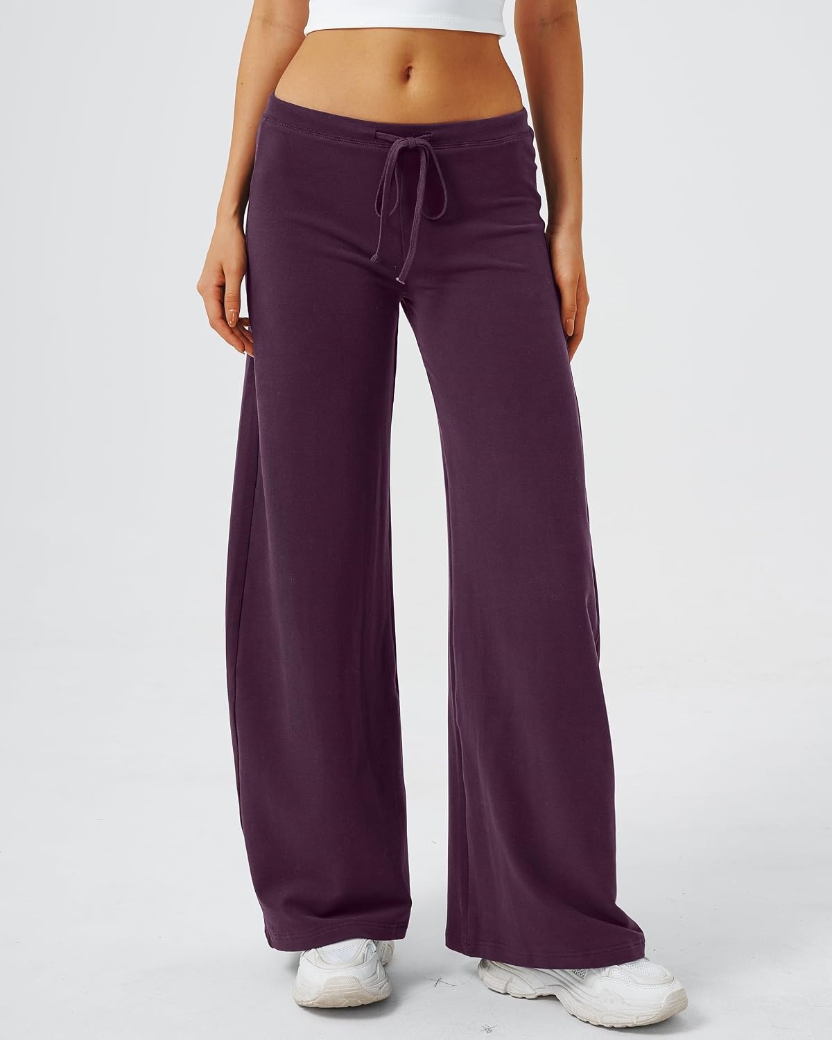 image:imageQINSEN Womens Low Rise Wide Leg Pants Lightweight Stretch Lounge PantsPurple