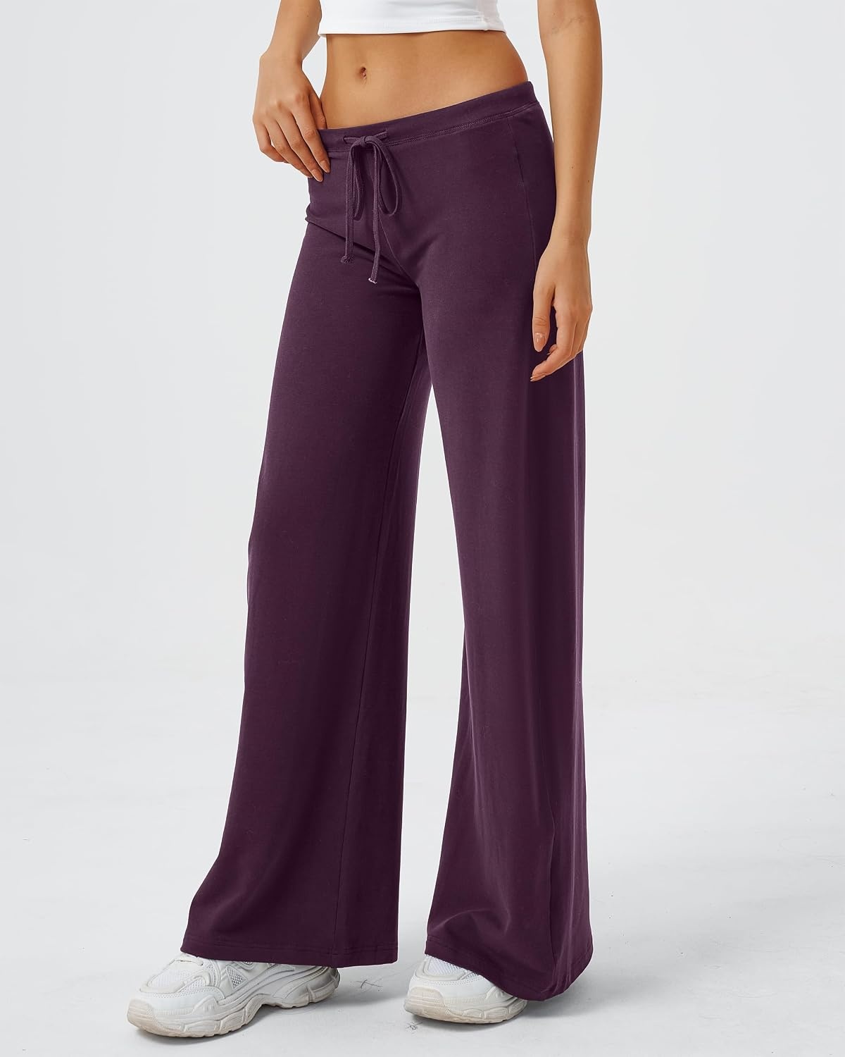 image:imageQINSEN Womens Low Rise Wide Leg Pants Lightweight Stretch Lounge PantsPurple