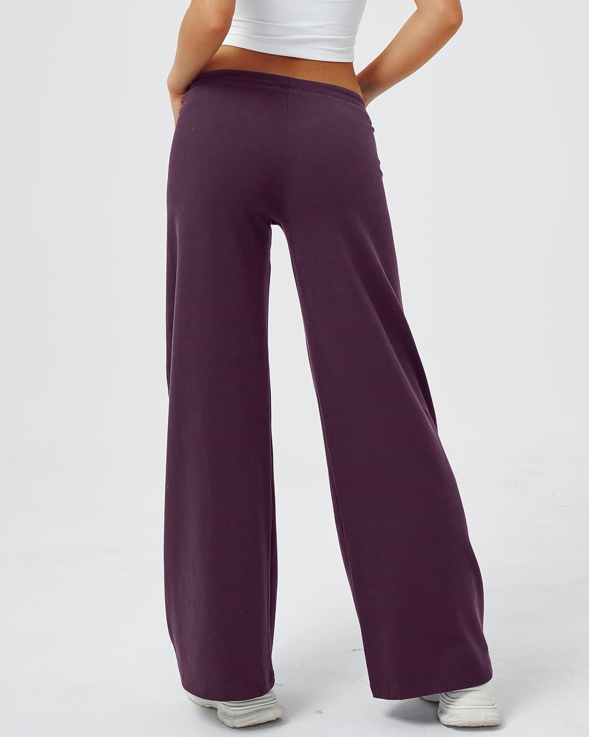 image:imageQINSEN Womens Low Rise Wide Leg Pants Lightweight Stretch Lounge PantsPurple