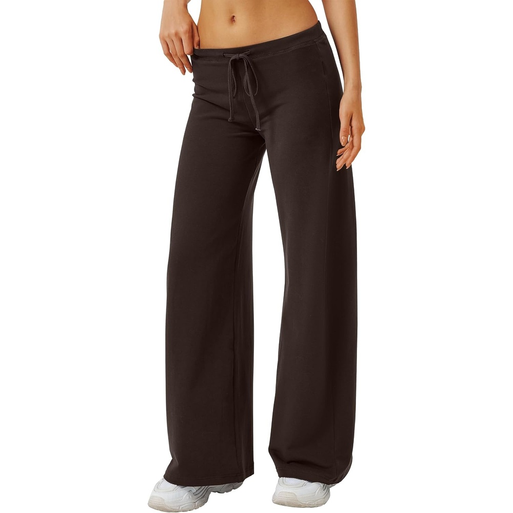 image:imageQINSEN Womens Low Rise Wide Leg Pants Lightweight Stretch Lounge PantsMocha Brown