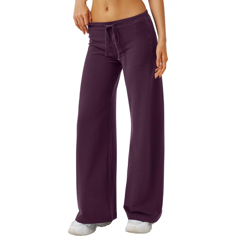image:imageQINSEN Womens Low Rise Wide Leg Pants Lightweight Stretch Lounge PantsPurple