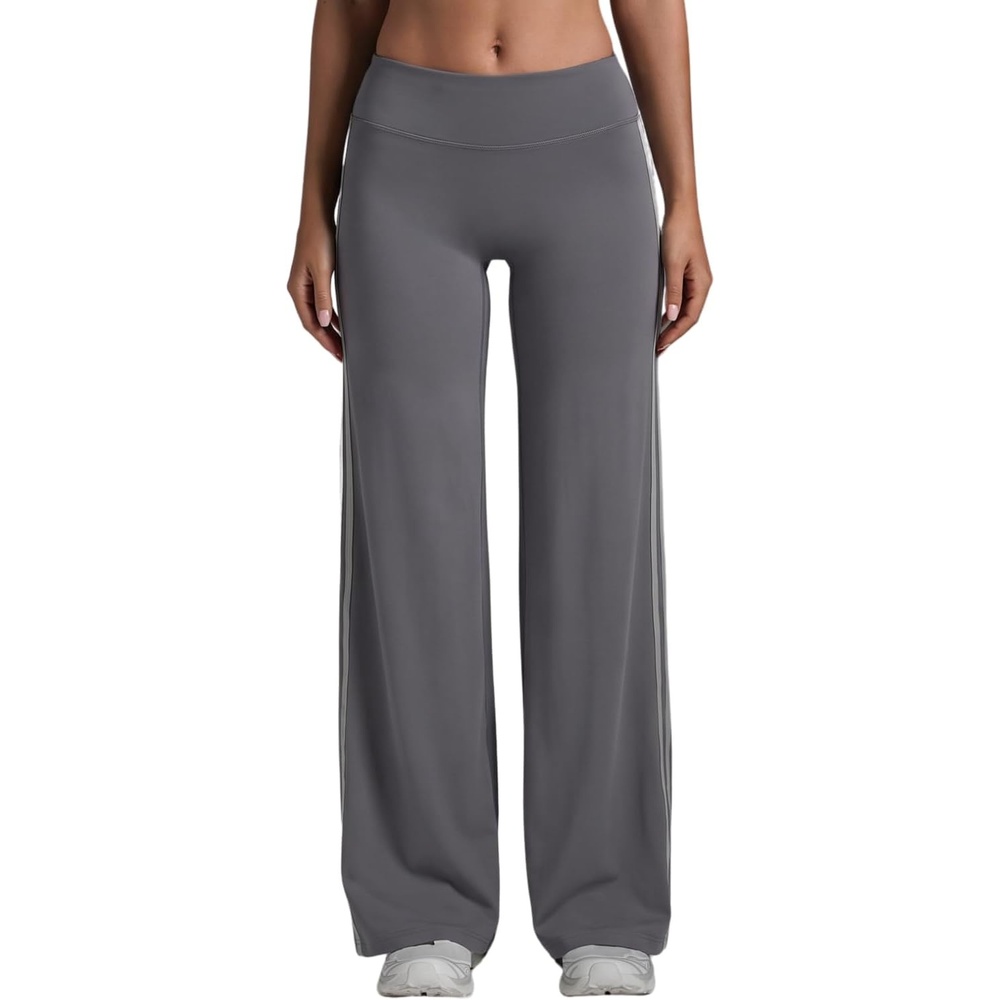 image:imageQINSEN Womens No Front Seam Workout Leggings Stripes Wide Leg Yoag PantsQuiet Shade