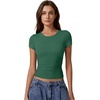 QINSEN Short Sleeve Shirts for Women Round Neck Basic Double Lined Tees Fitted Y2k Crop Tops(Bottle Green)