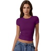 QINSEN Short Sleeve Shirts for Women Round Neck Basic Double Lined Tees Fitted Y2k Crop Tops(Deep Berry)