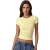 QINSEN Short Sleeve Shirts for Women Round Neck Basic Double Lined Tees Fitted Y2k Crop Tops(Light Yellow)